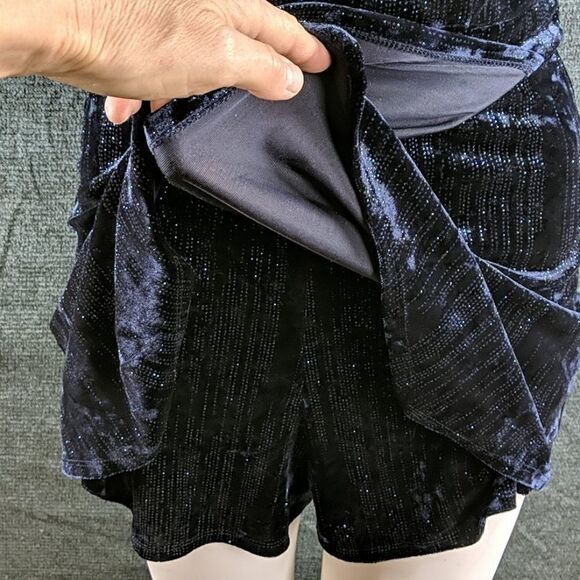 Emerald Sundae Sparkly Blue Velvet Skort Romper - Picture 6 of 14